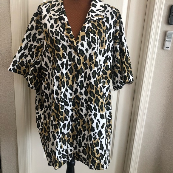 Roaman's Short Sleeve Cotton Button Front Top Plus Size 3x Leopard Print NWOT - Picture 2 of 11